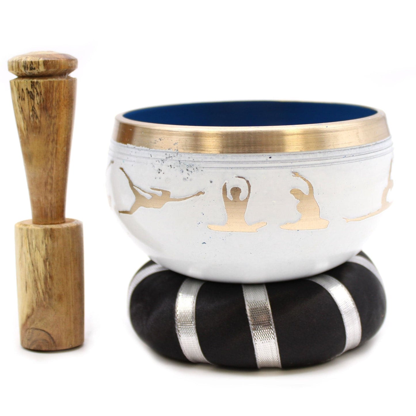 Bliss Yoga Moves Singing Bowl Set- White/Blue 10.7cm