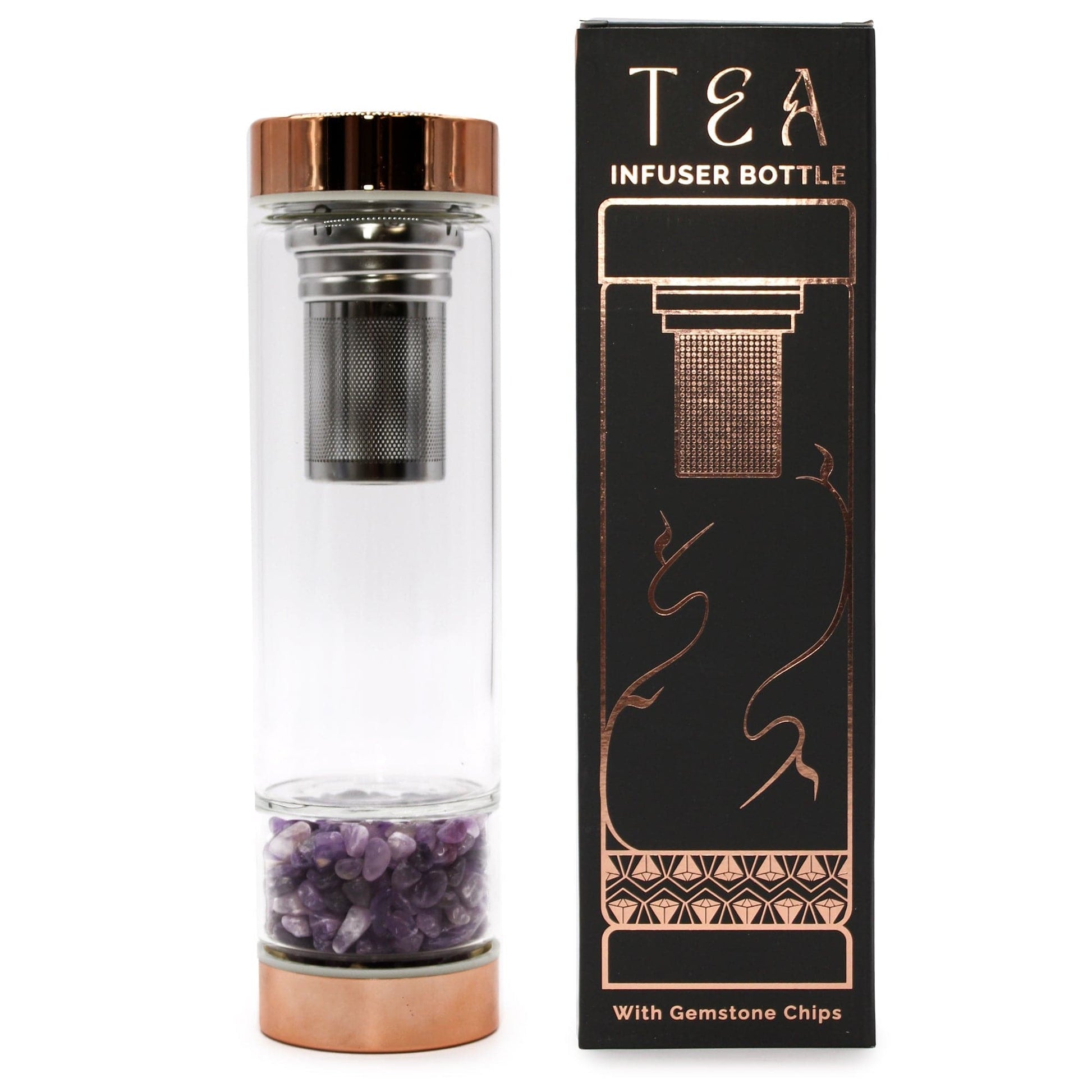 Crystal Glass Tea Infuser Bottle - Rose Gold - Amethyst - best price from Maltashopper.com CGTIB-01