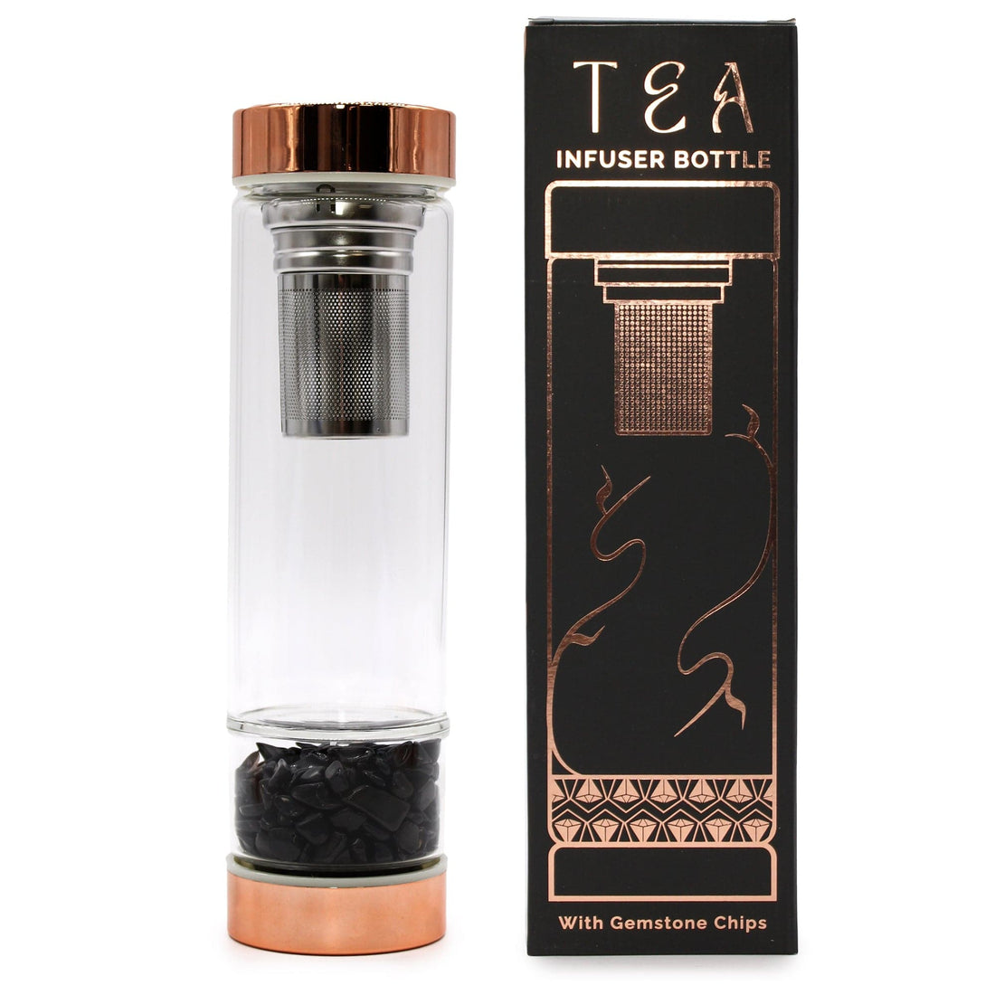 Crystal Glass Tea Infuser Bottle - Rose Gold - Onyx - best price from Maltashopper.com CGTIB-05