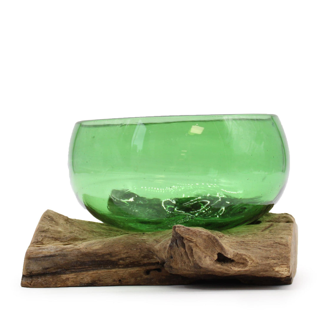 Recycled Beer Bottles - Wide Bowl on Wood - best price from Maltashopper.com RBB-02