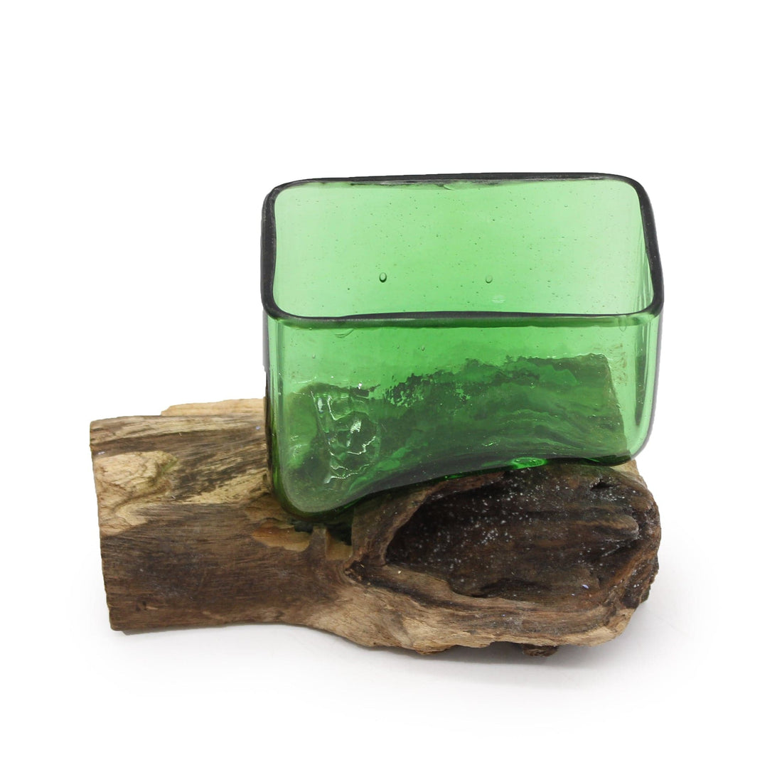 Recycled Beer Bottles - Square Bowl on Wood - best price from Maltashopper.com RBB-04