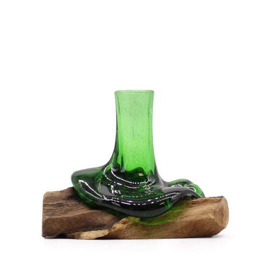 Recycled Beer Bottles - Mini Flower Vase on Wood - best price from Maltashopper.com RBB-07