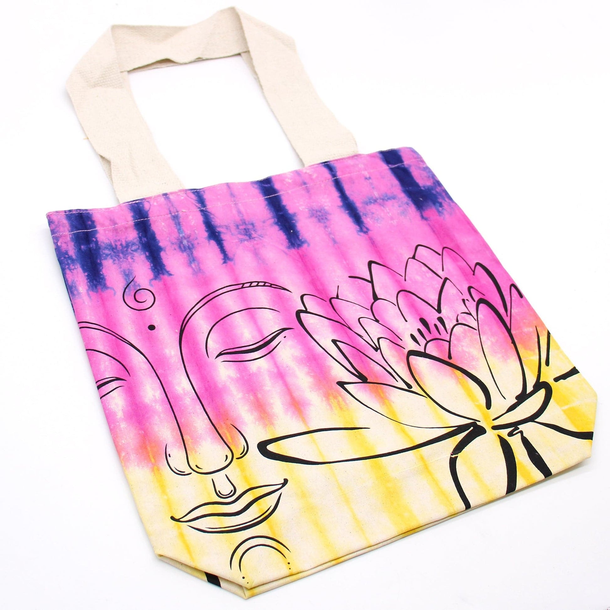 Tye-Dye Cotton Bag (6oz) - 38x42x12cm - Lotus Buddha - Multi Col - Natural Handle - best price from Maltashopper.com TDB-02