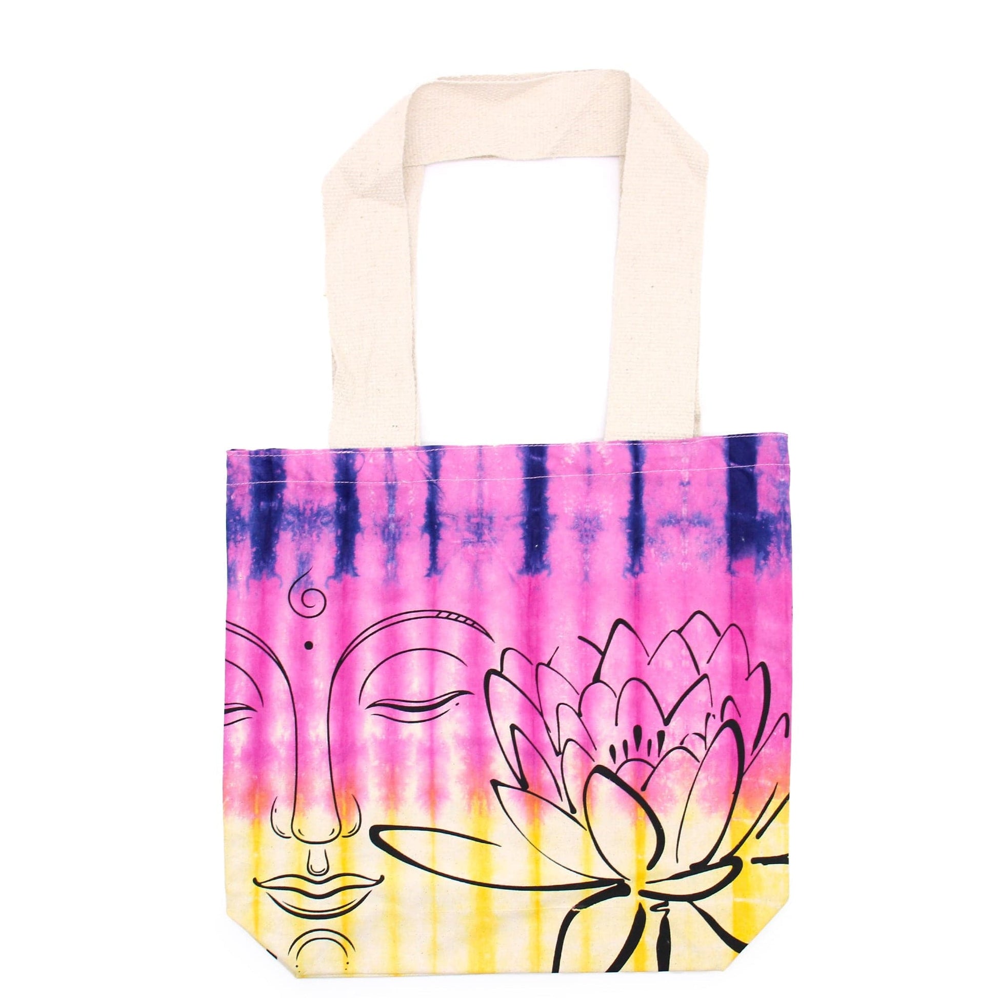 Tye-Dye Cotton Bag (6oz) - 38x42x12cm - Lotus Buddha - Multi Col - Natural Handle - best price from Maltashopper.com TDB-02