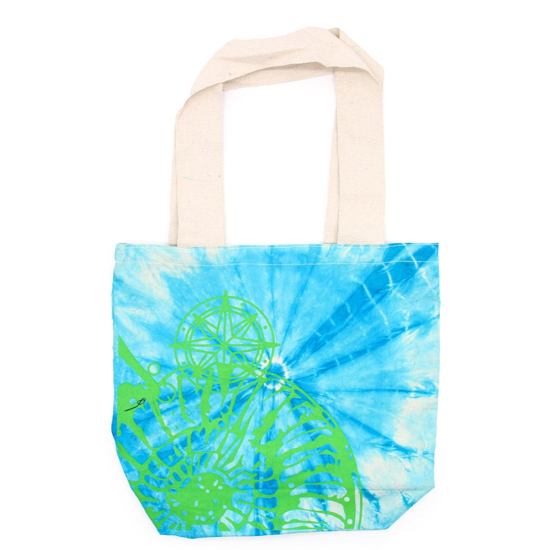 Tye-Dye Cotton Bag (6oz) - 38x42x12cm - Sea Shell - Blue/Green - Green Handle - best price from Maltashopper.com TDB-04