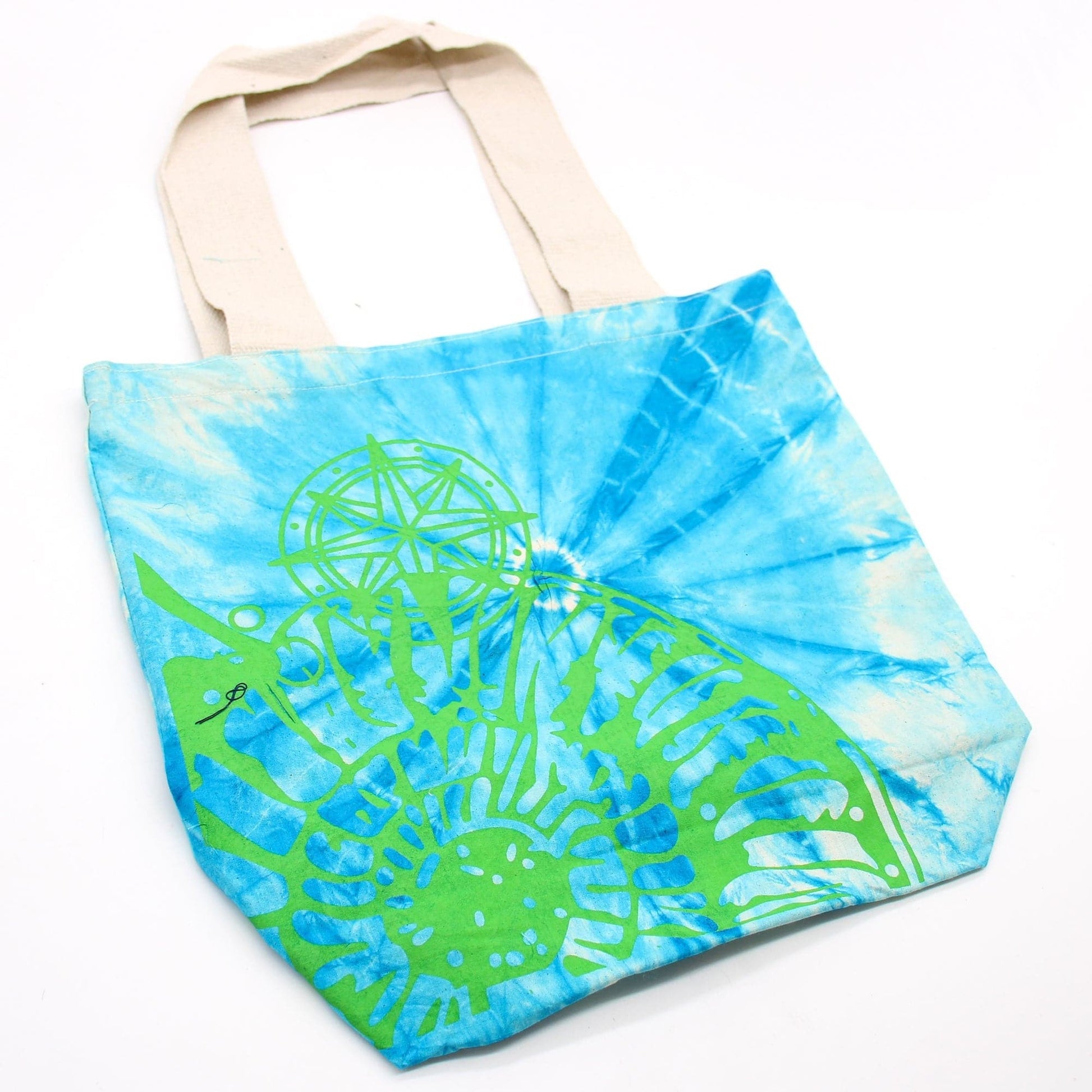 Tye-Dye Cotton Bag (6oz) - 38x42x12cm - Sea Shell - Blue/Green - Green Handle - best price from Maltashopper.com TDB-04