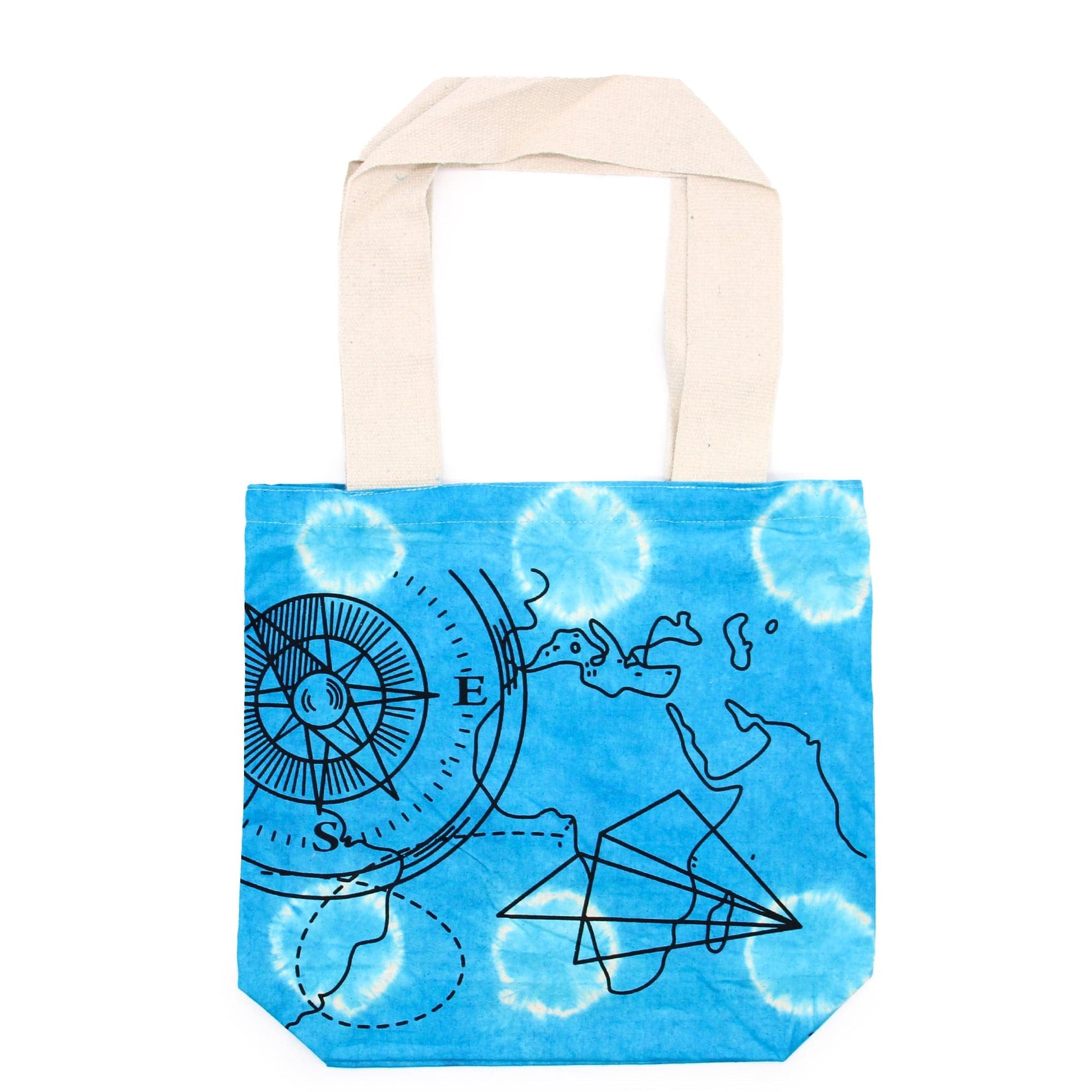 Tye-Dye Cotton Bag (6oz) - 38x42x12cm - Compass - Blue - Natural Handle - best price from Maltashopper.com TDB-01