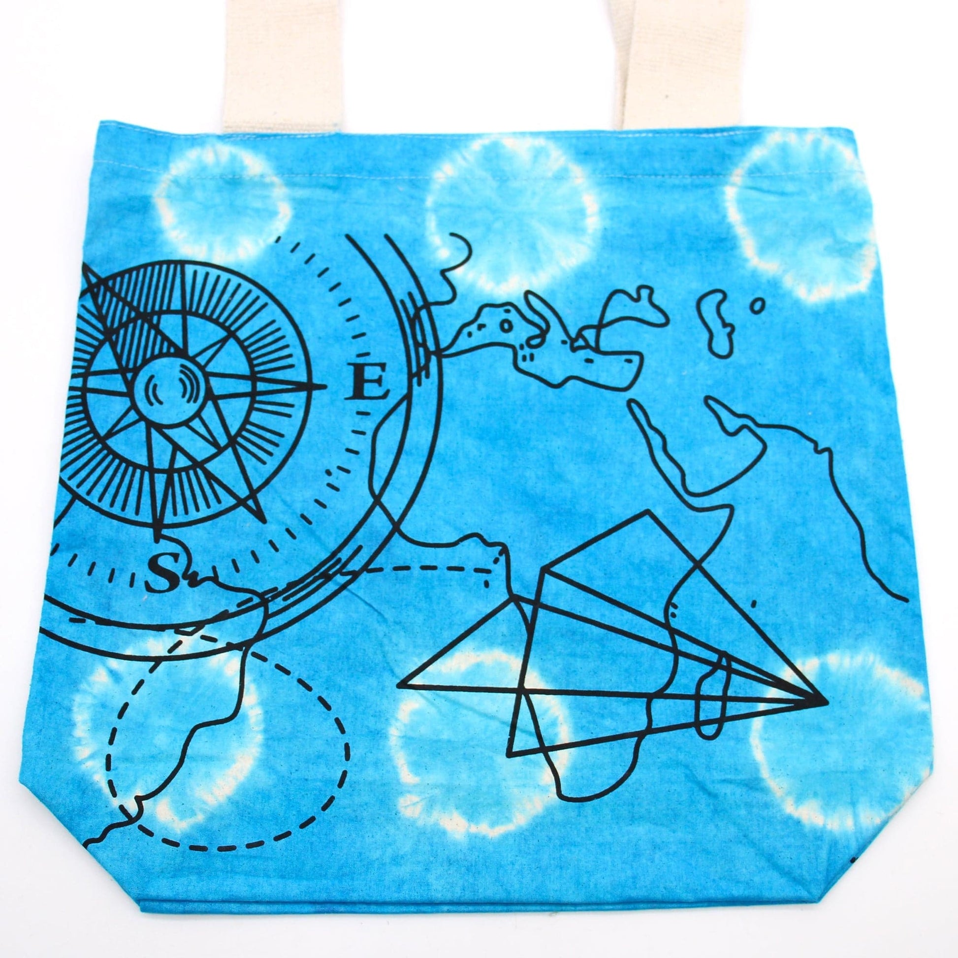 Tye-Dye Cotton Bag (6oz) - 38x42x12cm - Compass - Blue - Natural Handle - best price from Maltashopper.com TDB-01