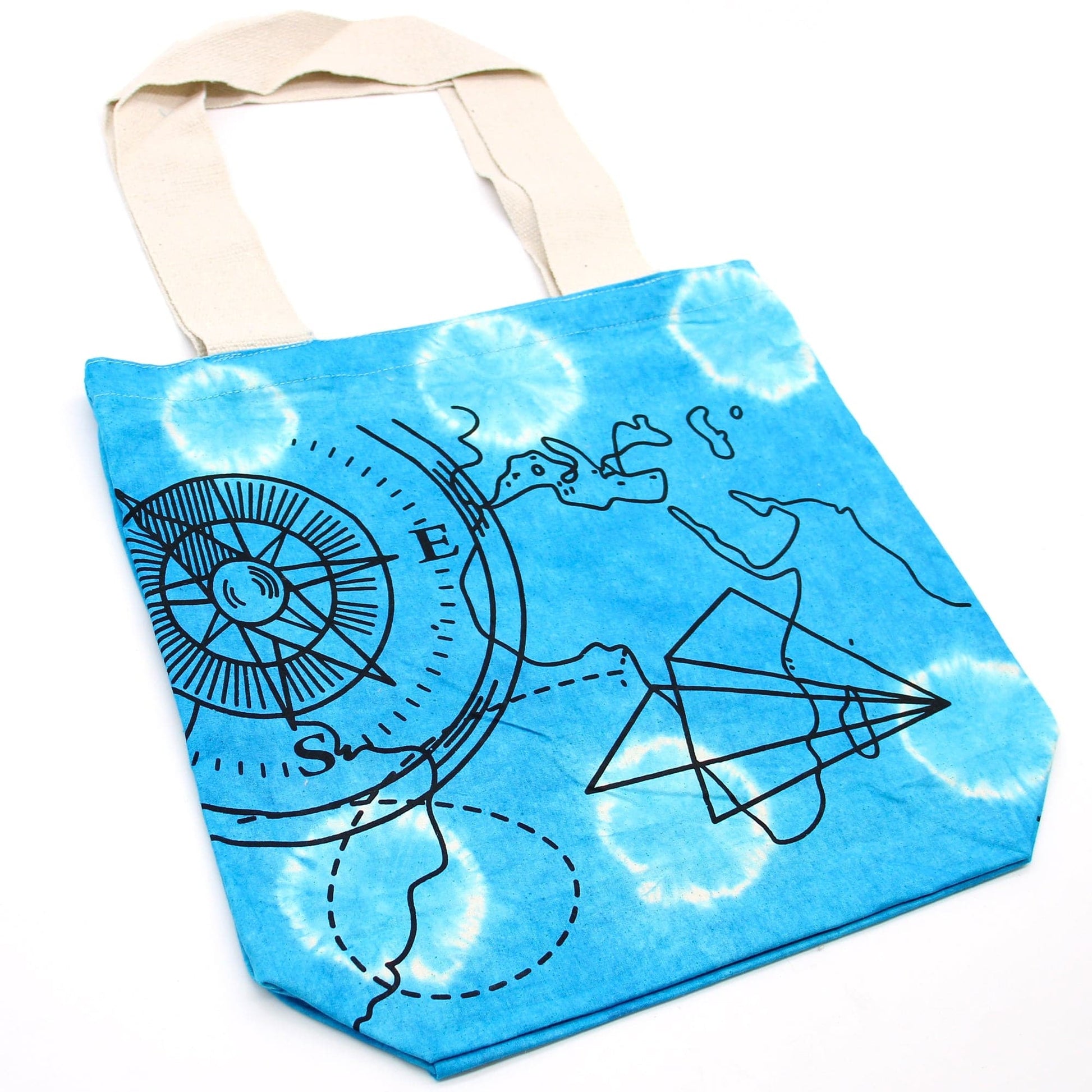 Tye-Dye Cotton Bag (6oz) - 38x42x12cm - Compass - Blue - Natural Handle - best price from Maltashopper.com TDB-01