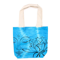 Tye-Dye Cotton Bag (6oz) - 38x42x12cm - Lotus Buddha - Blue - Natural Handle - best price from Maltashopper.com TDB-03