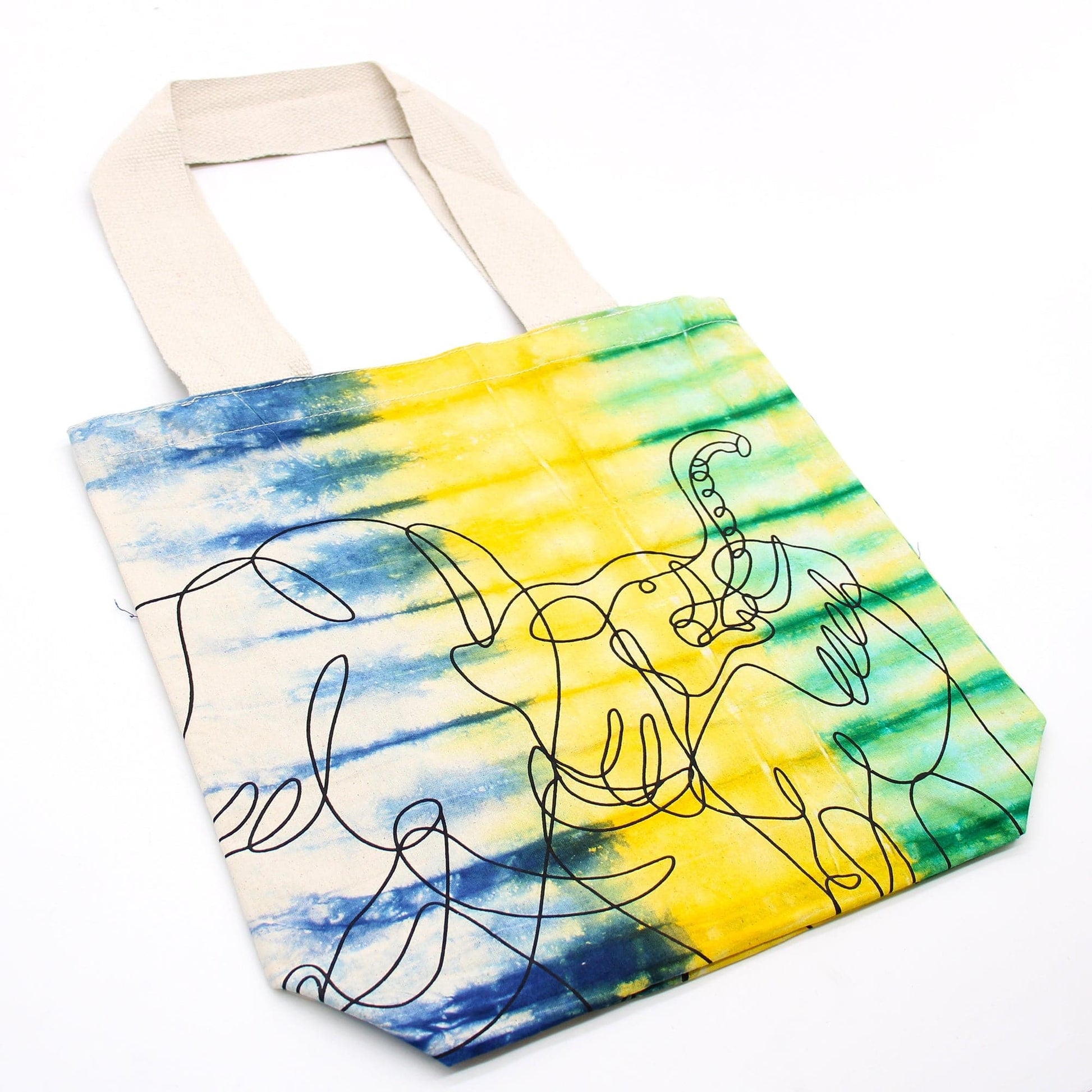 Tye-Dye Cotton Bag (6oz) - 38x42x12cm - Elephants - Multi - Natural Handle - best price from Maltashopper.com TDB-06