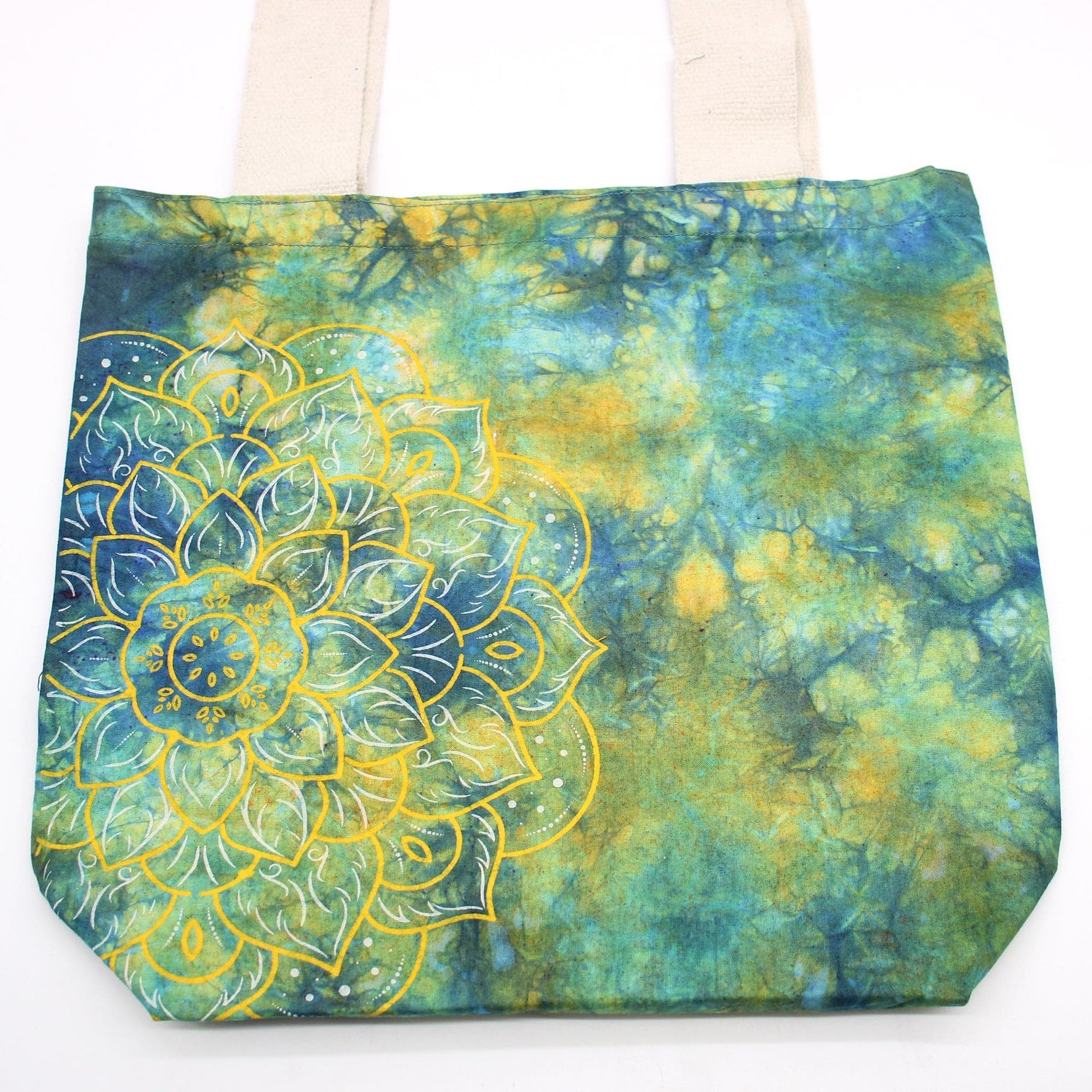 Tye-Dye Cotton Bag (6oz) - 38x42x12cm -  Mandela - Green/Blue - Natural Handle - best price from Maltashopper.com TDB-08