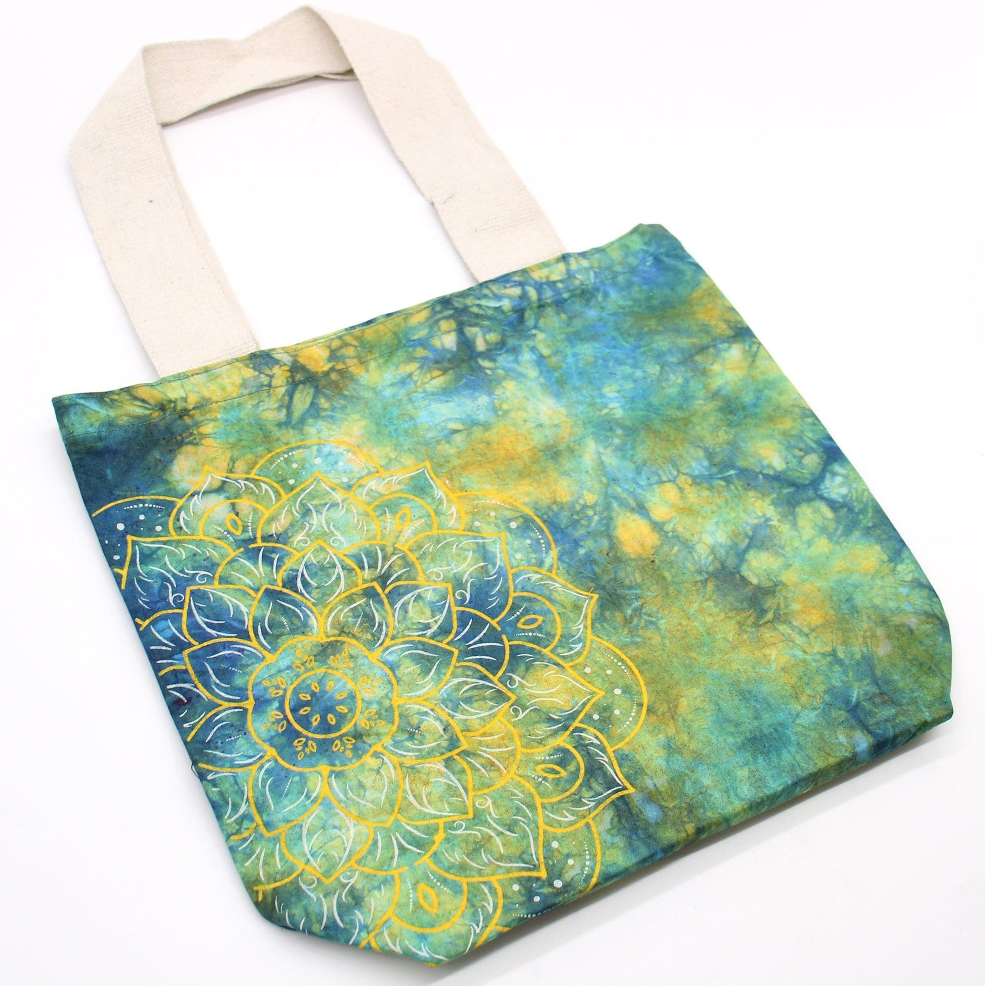 Tye-Dye Cotton Bag (6oz) - 38x42x12cm -  Mandela - Green/Blue - Natural Handle - best price from Maltashopper.com TDB-08