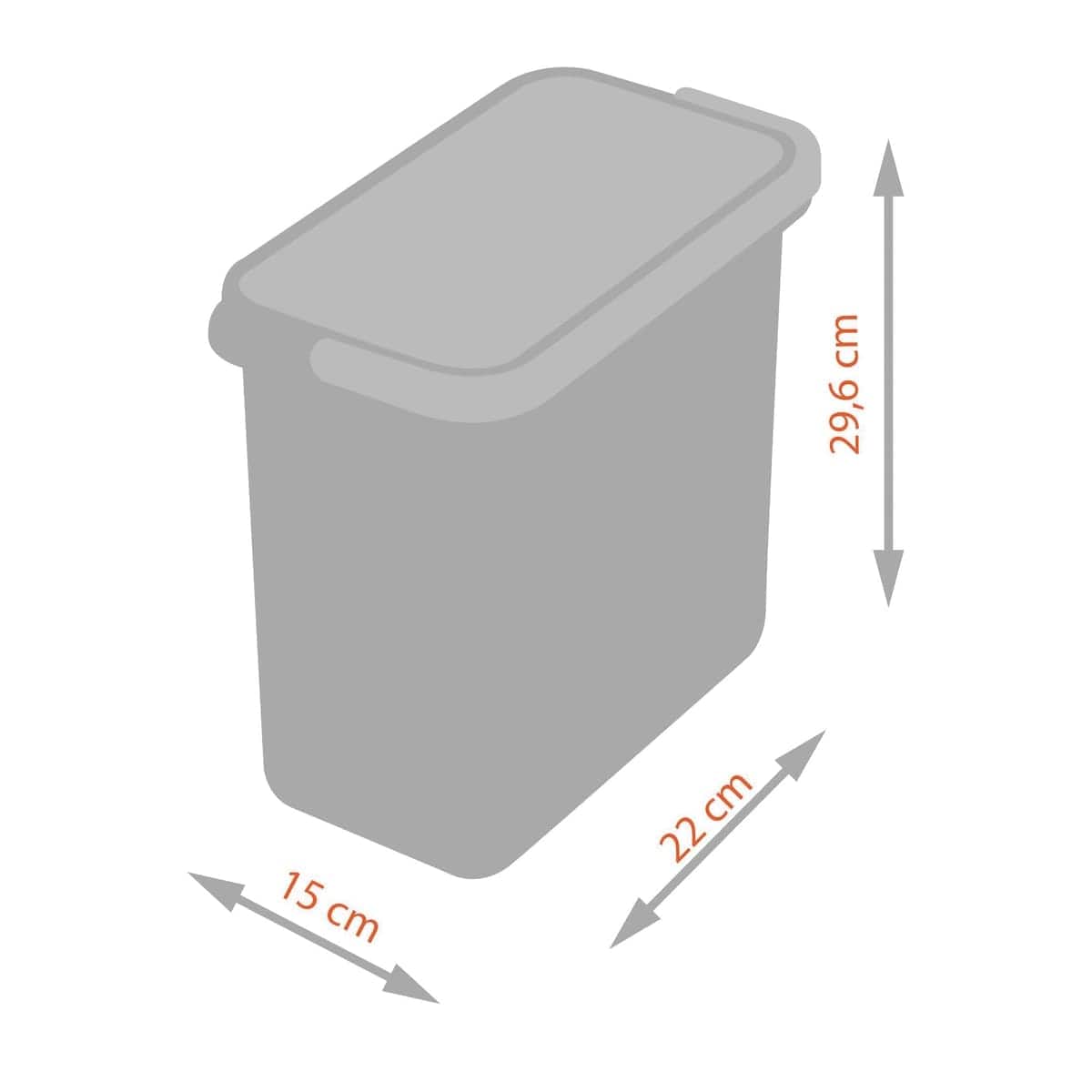 INNER DUSTBIN BUCKET WITH HANDLES L21.5 P14.5 H29.5CM 7LT POLYPROPYLENE GREY