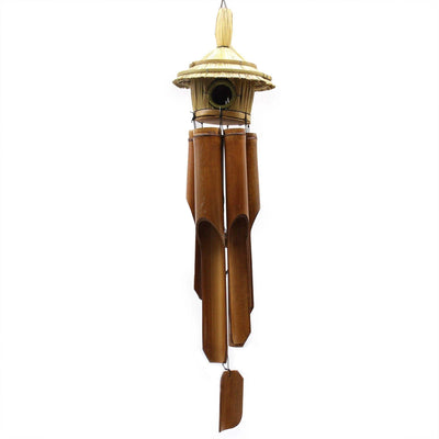 Lrg Round Seagrass Bird Box with Chimes 56x20cm