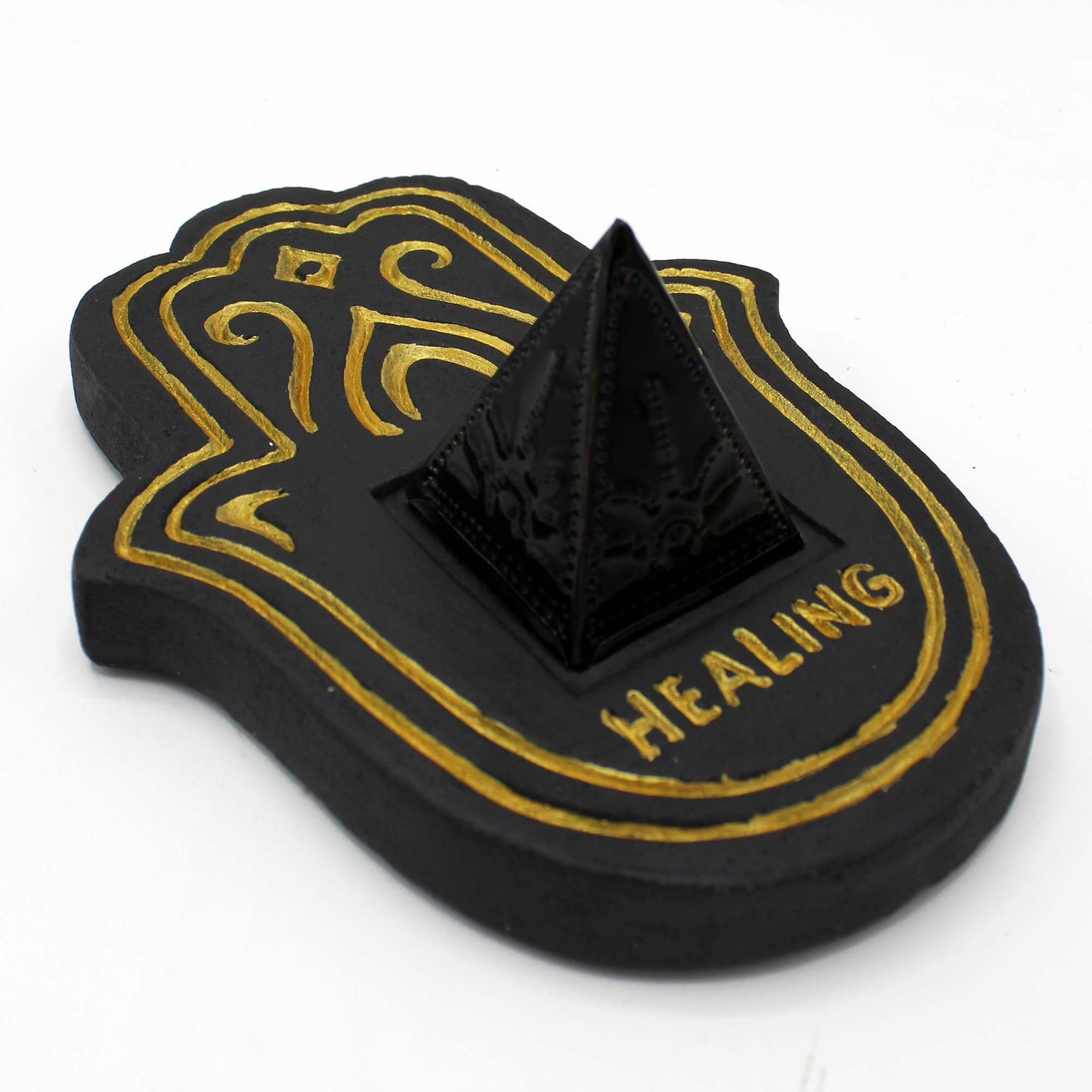 Bliss Healling Incense Plate - Black & Gold Lava-Stone