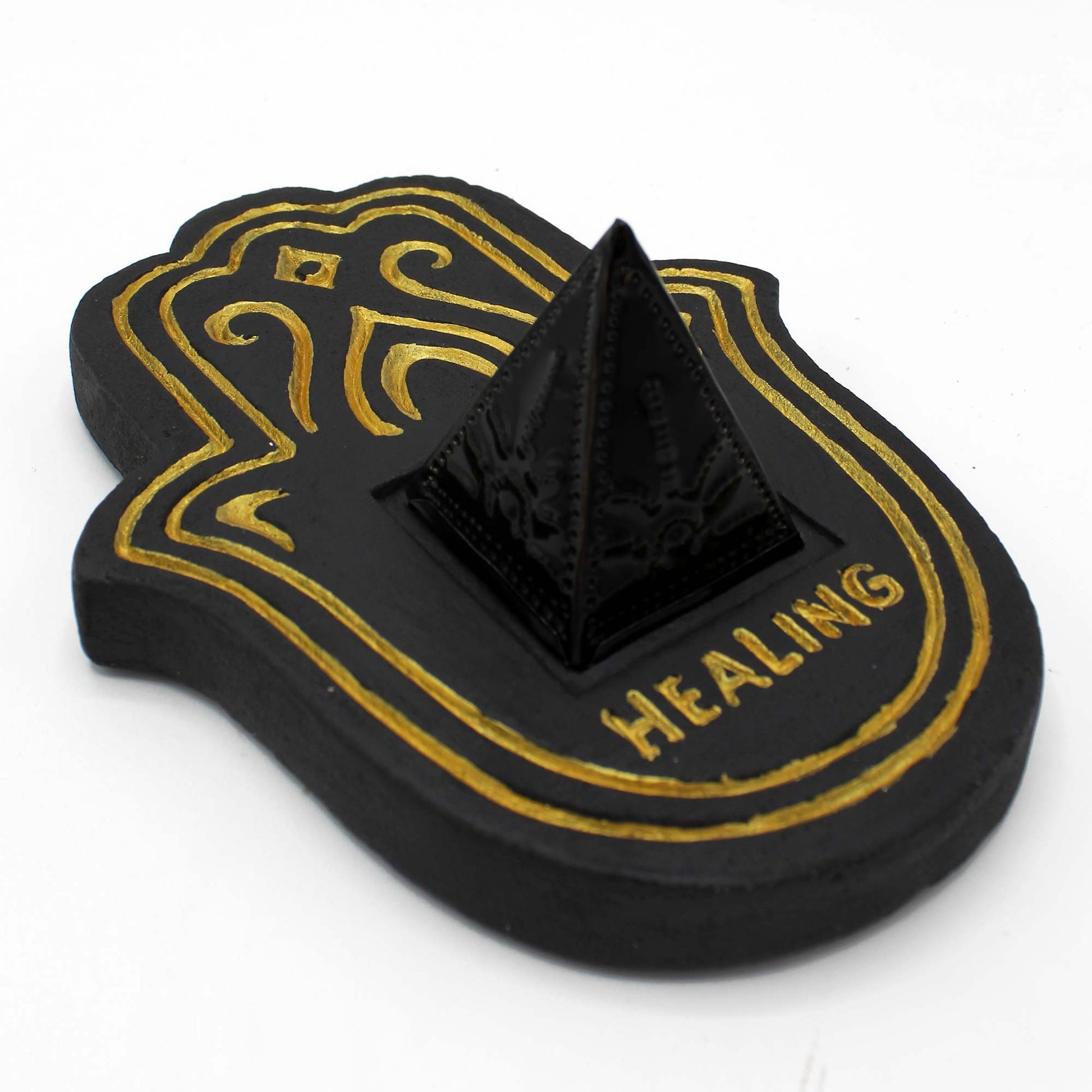 Bliss Healling Incense Plate - Black & Gold Lava-Stone
