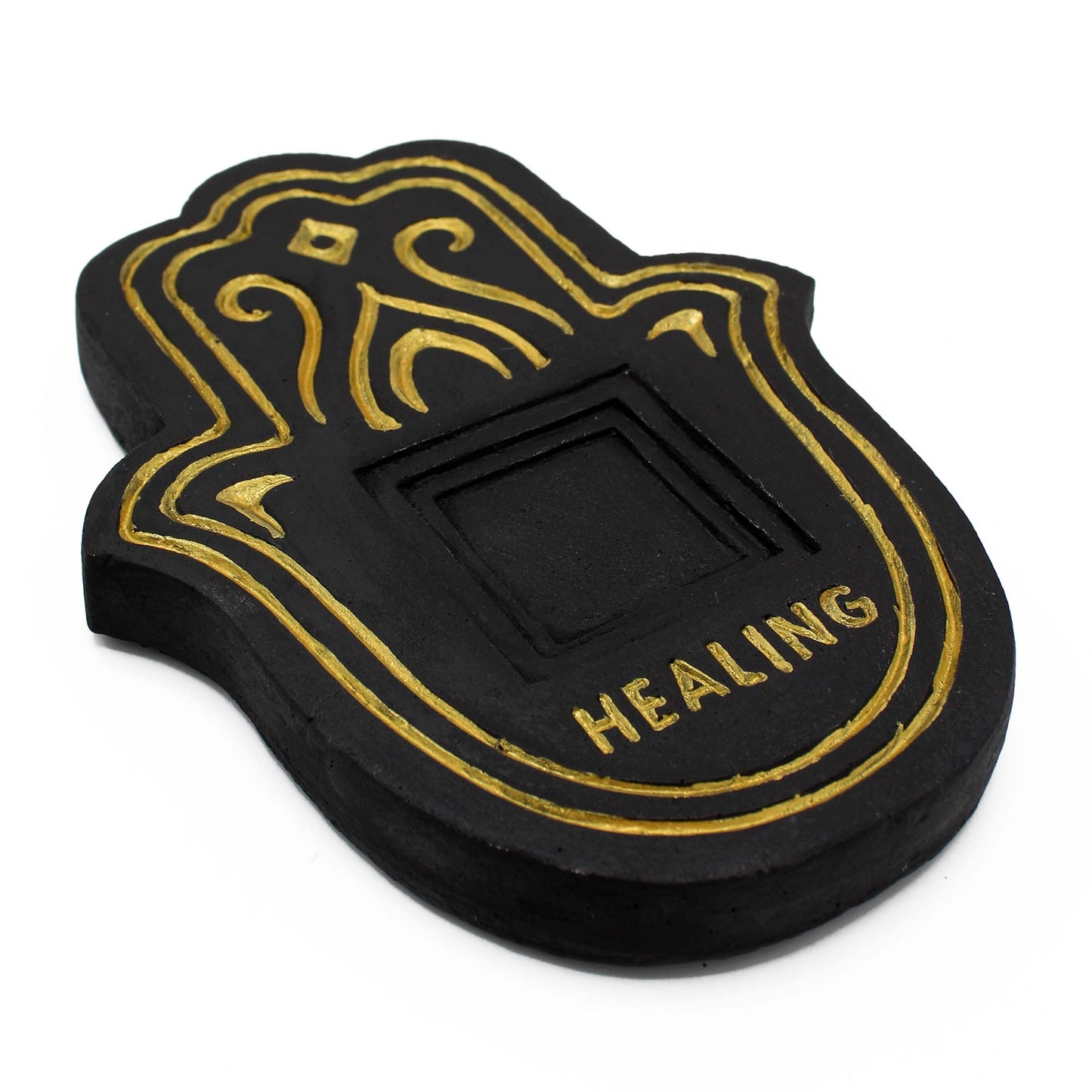 Bliss Healling Incense Plate - Black & Gold Lava-Stone