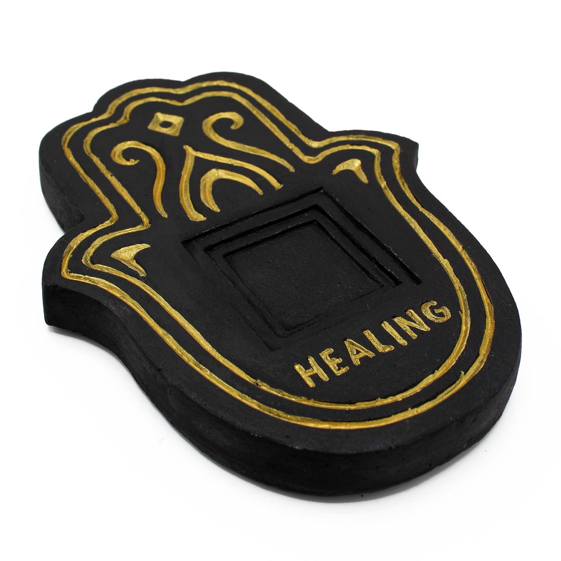 Bliss Healling Incense Plate - Black & Gold Lava-Stone