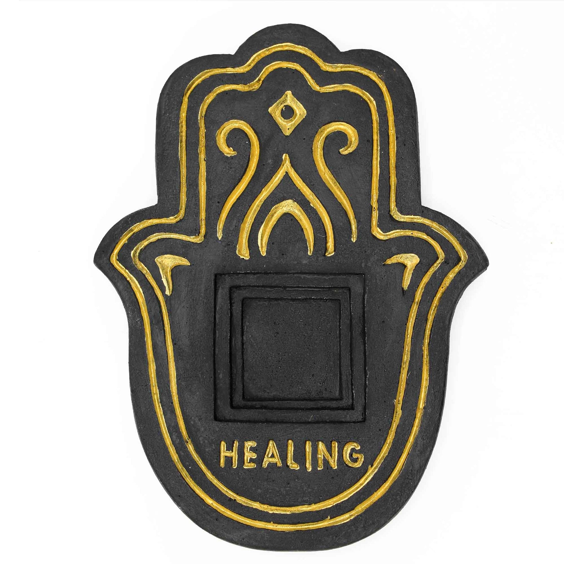 Bliss Healling Incense Plate - Black & Gold Lava-Stone