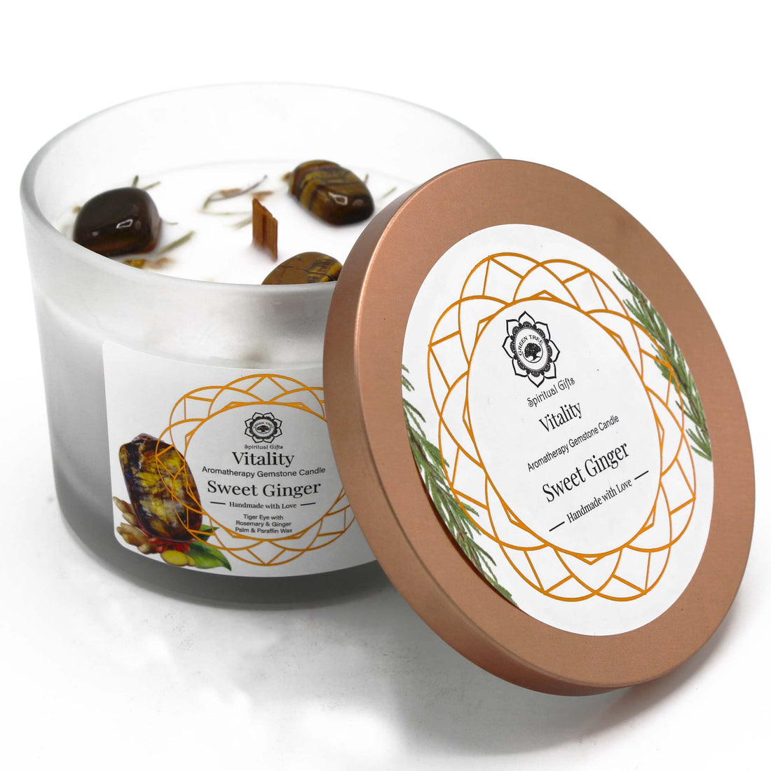 Sweet Ginger and Tiger Eye Gemstone Candle - Vitality - best price from Maltashopper.com GTCAND-02