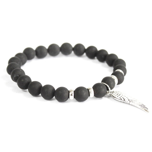 Angel Wing / Black Agate - Gemstone Bracelet - best price from Maltashopper.com BOHO-01