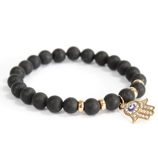Bliss Hamsa / Black Agate - Gemstone Bracelet