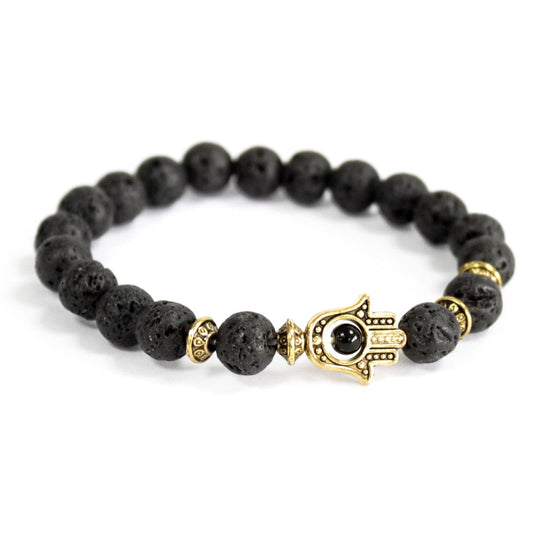 Bliss Gold Hamsa / Lava Stone - Gemstone Bracelet