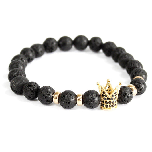 Bliss Gold Crown / Lava Stone - Gemstone Bracelet