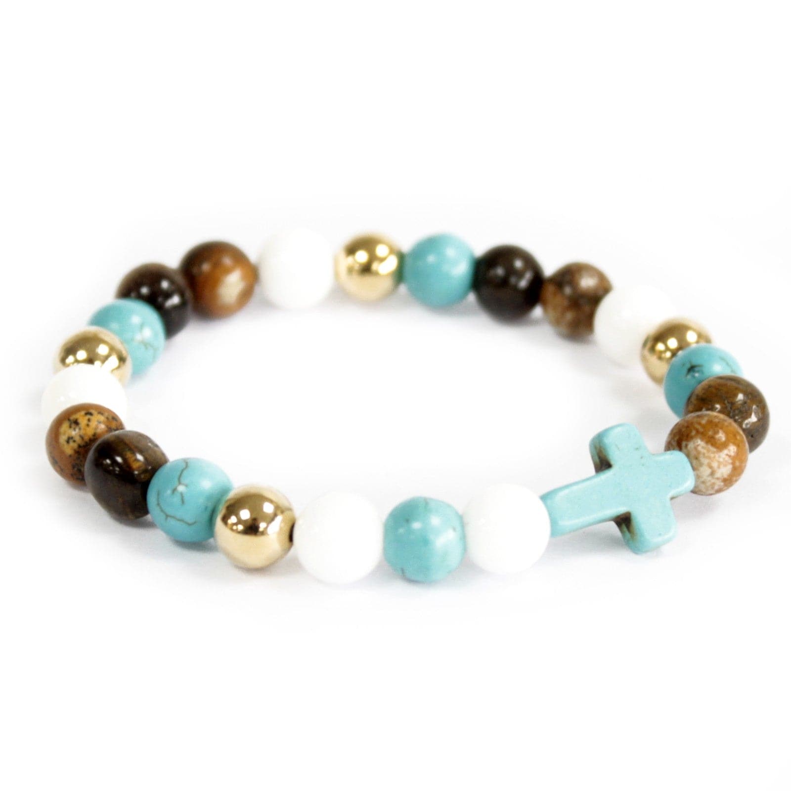 Turquoise Cross / Royal Beads - Gemstone Bracelet - best price from Maltashopper.com BOHO-08