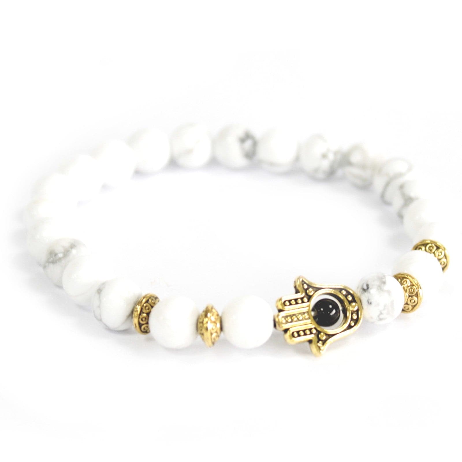 Gold Hamsa / White Stone - Gemstone Bracelet - best price from Maltashopper.com BOHO-10