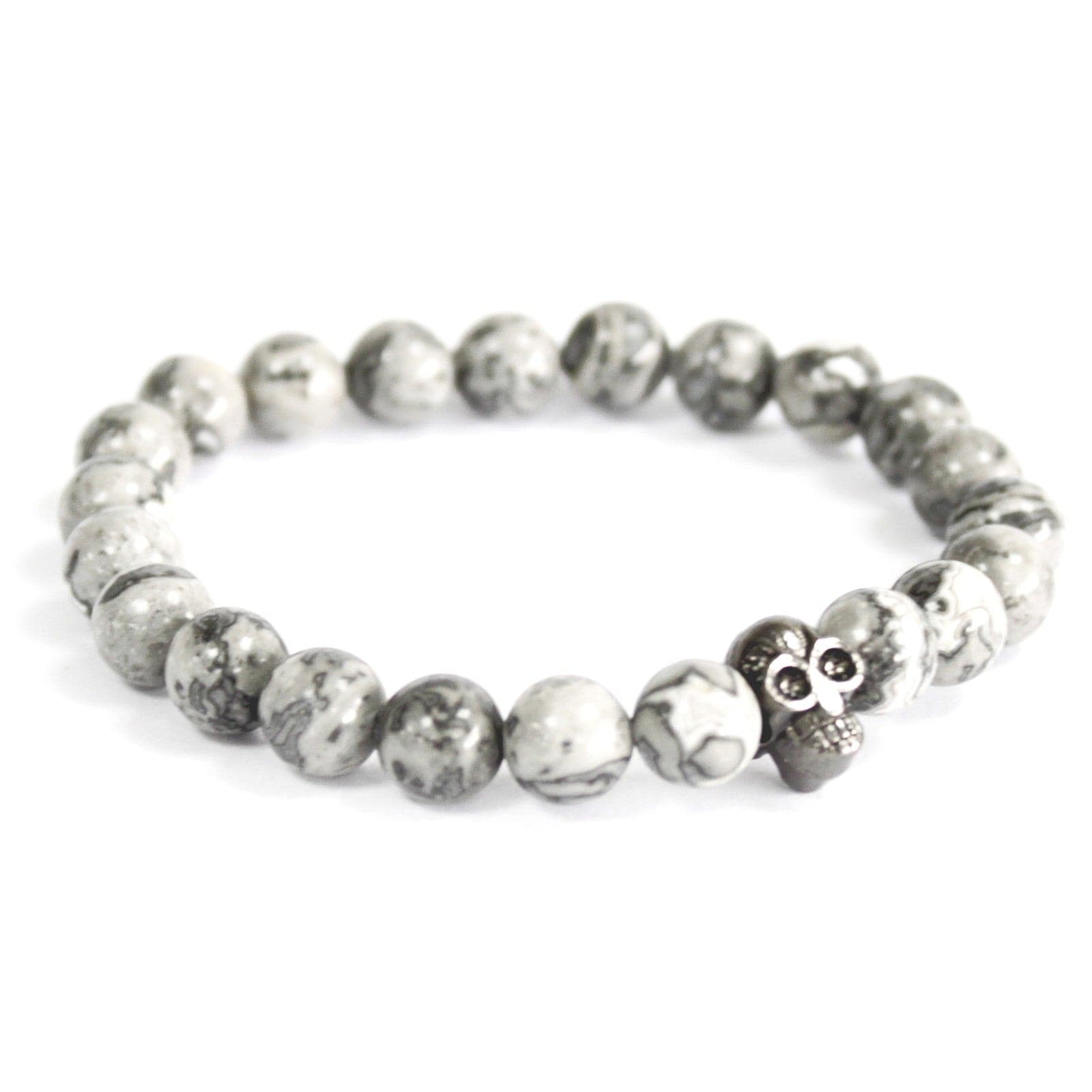 Pewter Skull / Grey Agate - Gemstone Bracelet - best price from Maltashopper.com BOHO-11