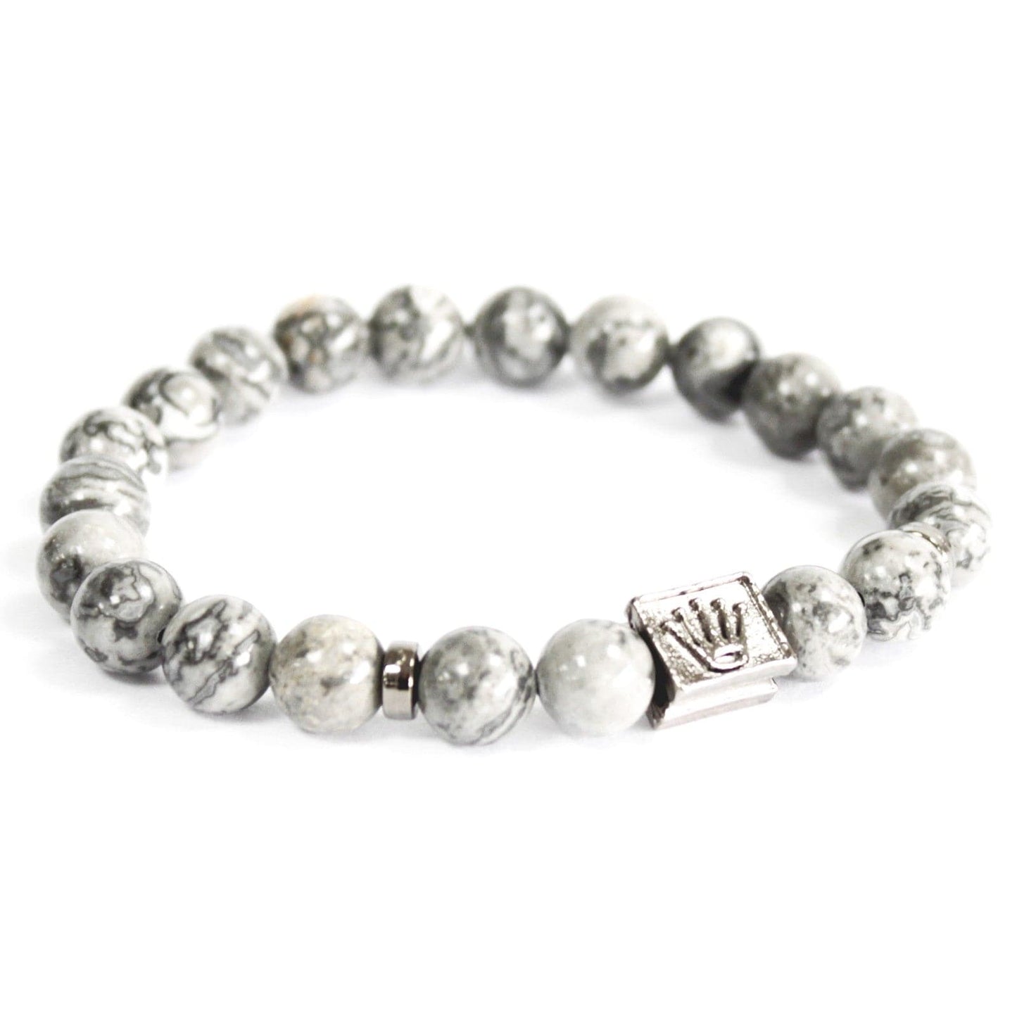 Crown Ingot / Grey Agate - Gemstone Bracelet - best price from Maltashopper.com BOHO-12