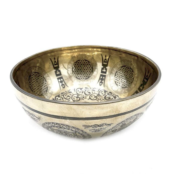 Tibetan Healing Engraved Bowl - 21cm - 7 Chakra & Flower of Life - best price from Maltashopper.com TIB-106