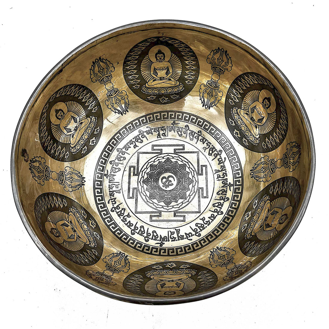 Tibetan Healing Engraved Bowl - 21cm - Om & Buddha - best price from Maltashopper.com TIB-105