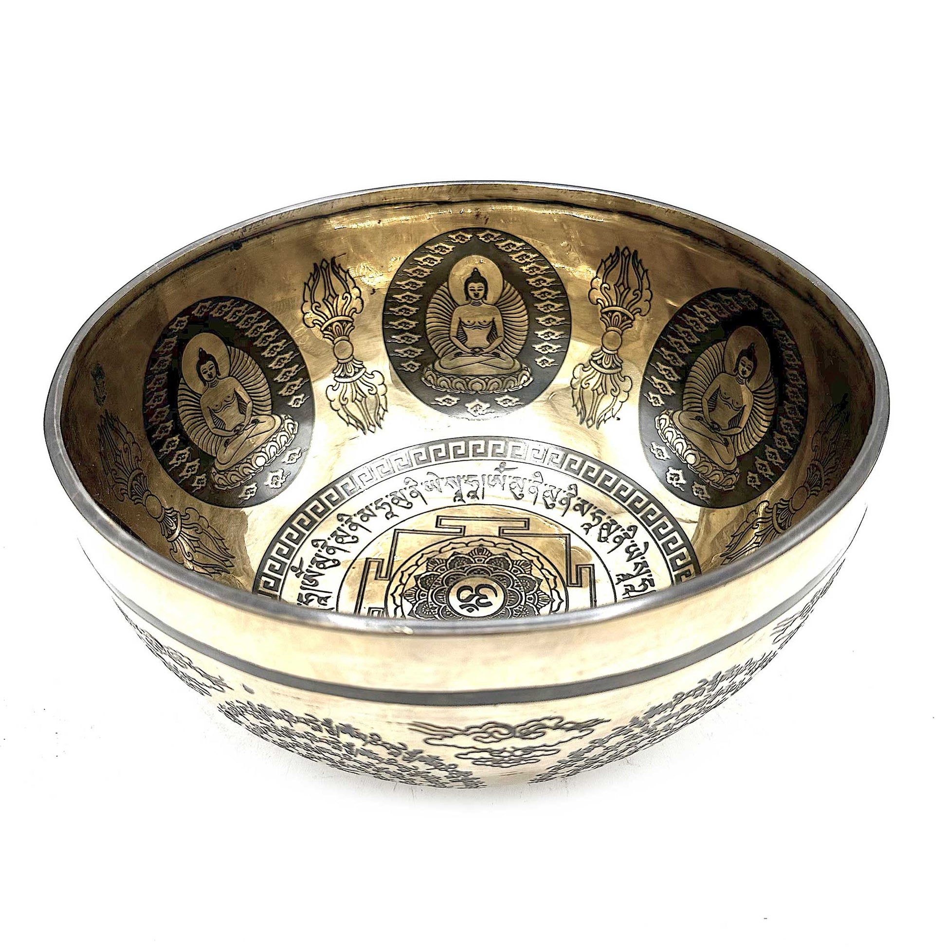 Tibetan Healing Engraved Bowl - 21cm - Om & Buddha - best price from Maltashopper.com TIB-105