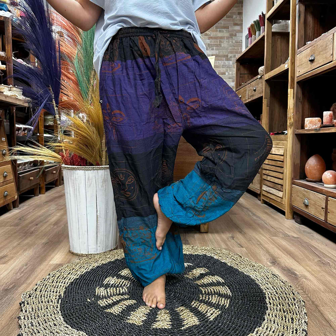 Yoga and Festival Pants - High Cross Himalayan Print on Purple - best price from Maltashopper.com YFP-02