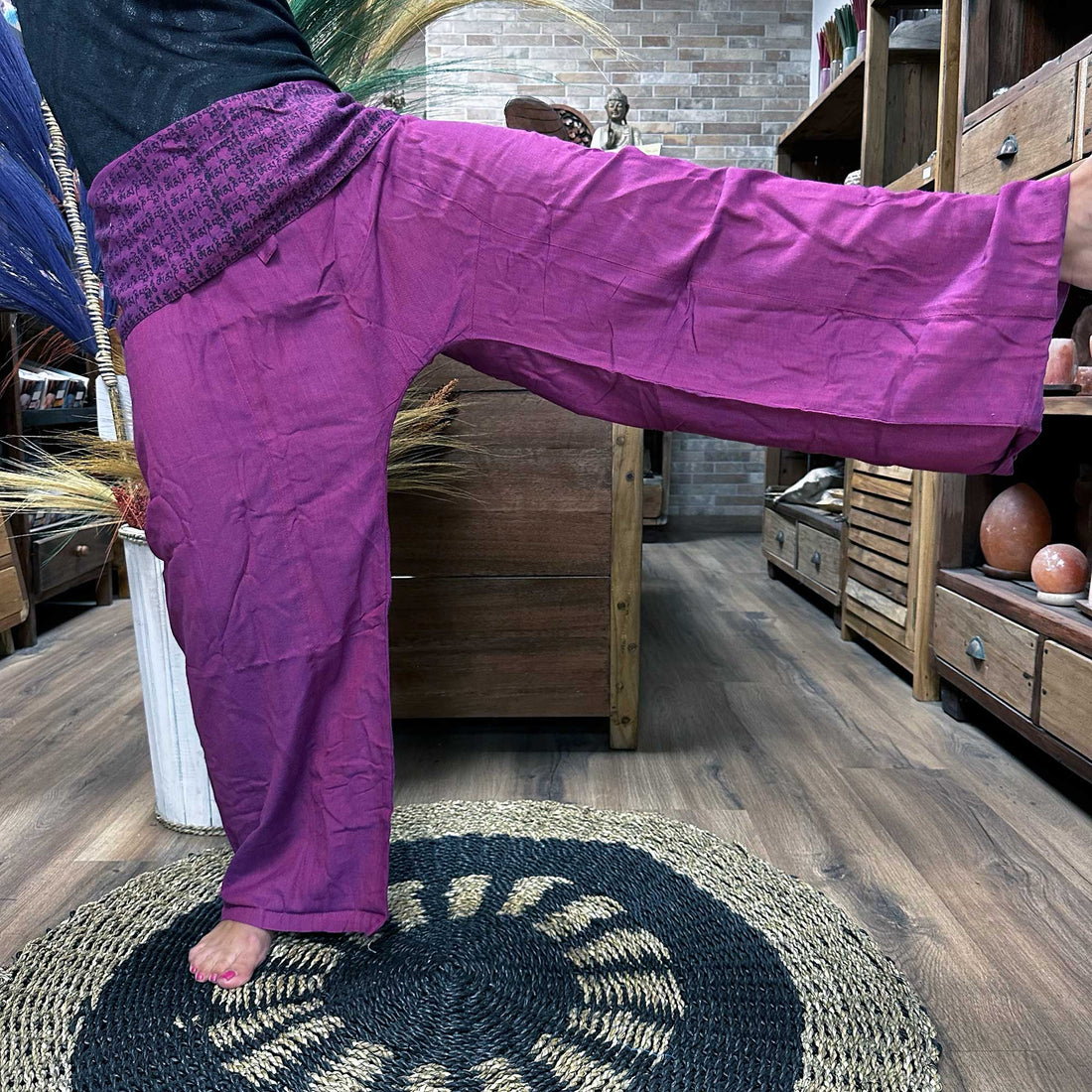 Yoga and Festival Pants - Thai Fisherman Mandala Mantra on Purple - best price from Maltashopper.com YFP-08
