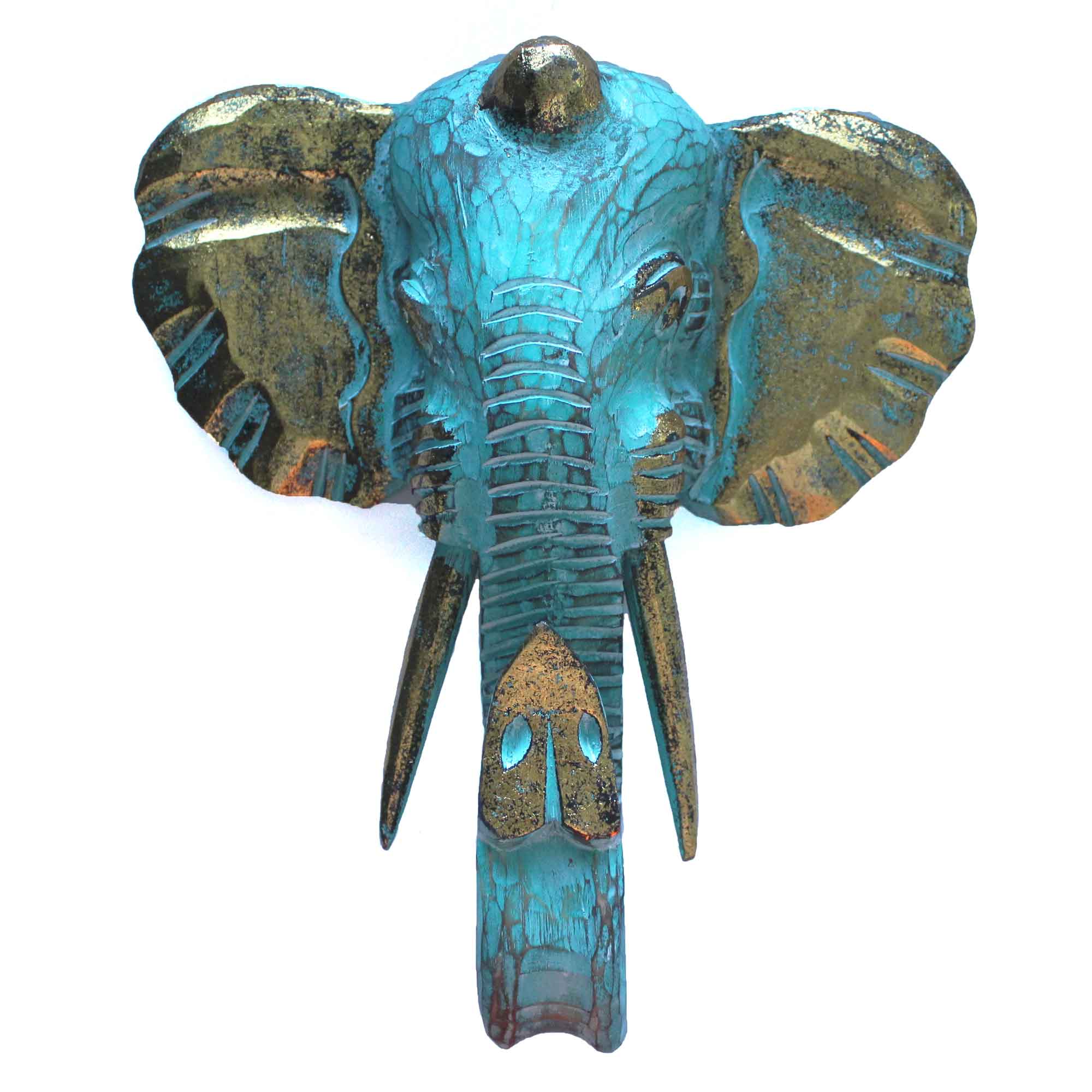 Large Elephant Head - Gold & Turquoise - Premium  from Bliss - Just €30! Shop now at Maltashopper.com