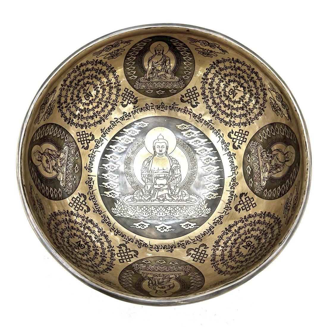 Tibetan Healing Engraved Bowl - 21cm - 5 Buddhas - best price from Maltashopper.com TIB-107