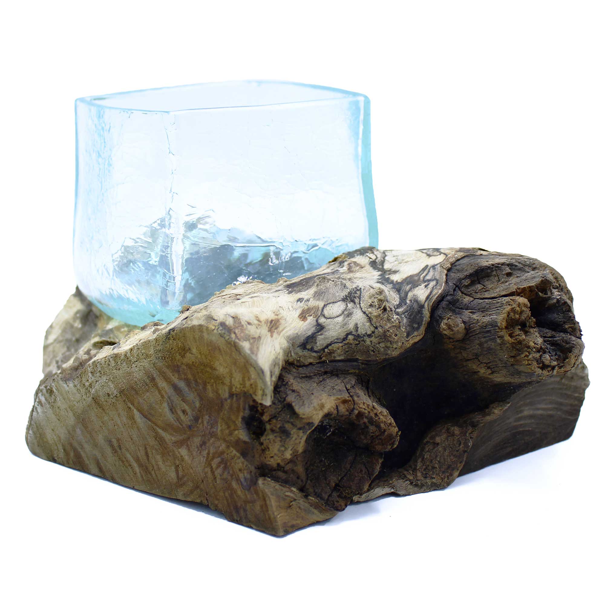 Molten Crackled Glass Tank on Wood - Premium  from Bliss - Just €31.20! Shop now at Maltashopper.com