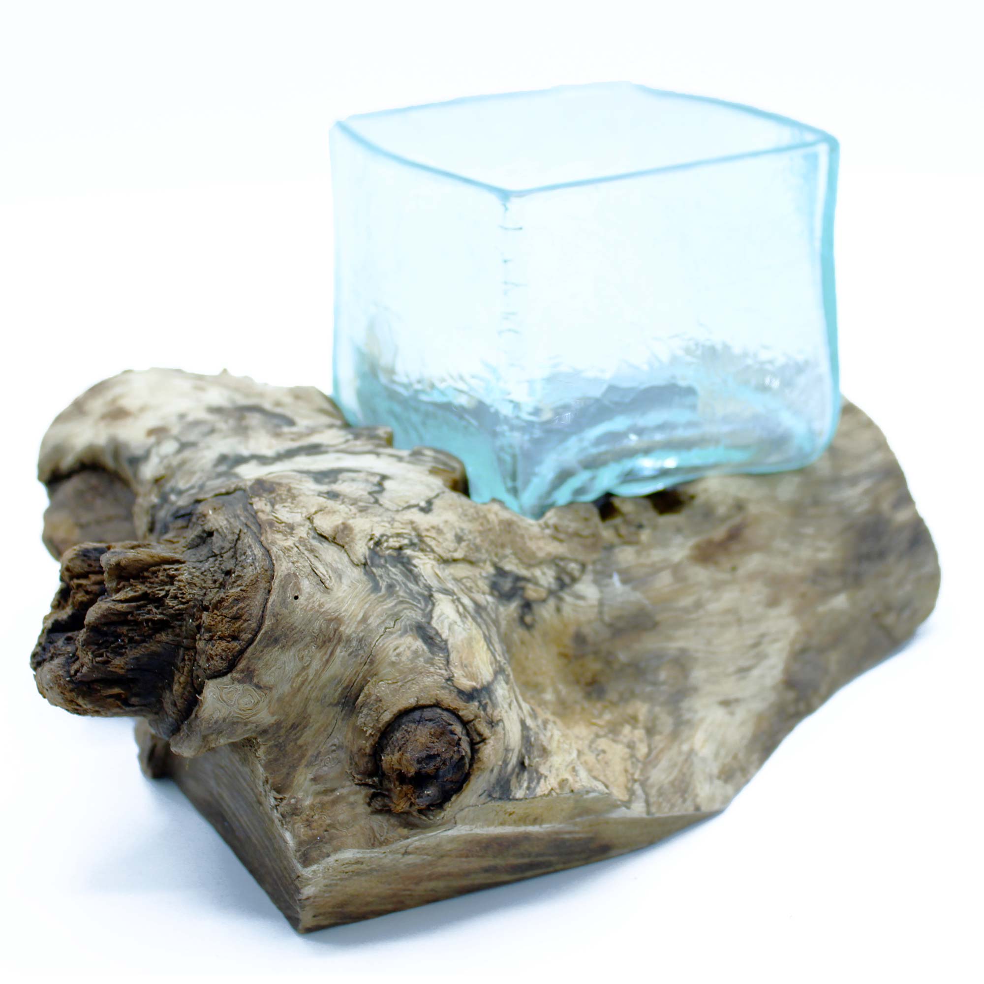 Molten Crackled Glass Tank on Wood - Premium  from Bliss - Just €31.20! Shop now at Maltashopper.com