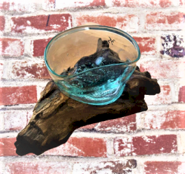 Molten Glass Arfully Misshapen Bowl on Wood - Premium  from Bliss - Just €18.20! Shop now at Maltashopper.com