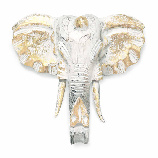 Large Elephant Head - Gold & Whitewash - best price from Maltashopper.com VINTEP-03