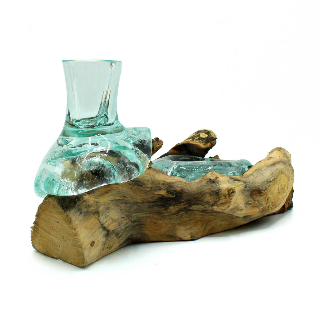 Molten Glass Small Flower Vase and Tealight Holder on Wood - best price from Maltashopper.com MGW-35