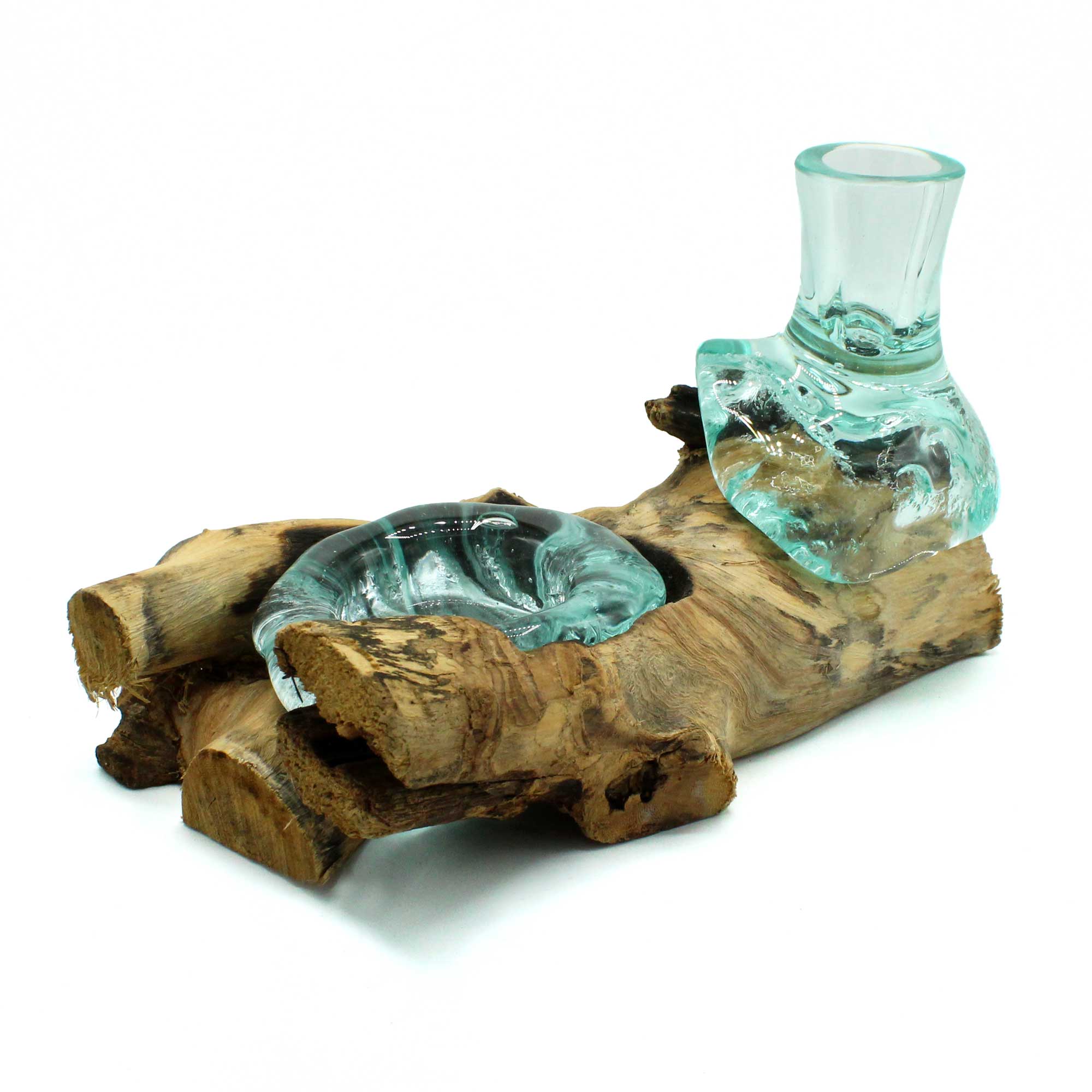 Molten Glass Small Flower Vase and Tealight Holder on Wood - Premium  from Bliss - Just €21.20! Shop now at Maltashopper.com