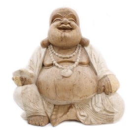Bliss Hand Carved Buddha Statue - 50cm Happy - Whitewash
