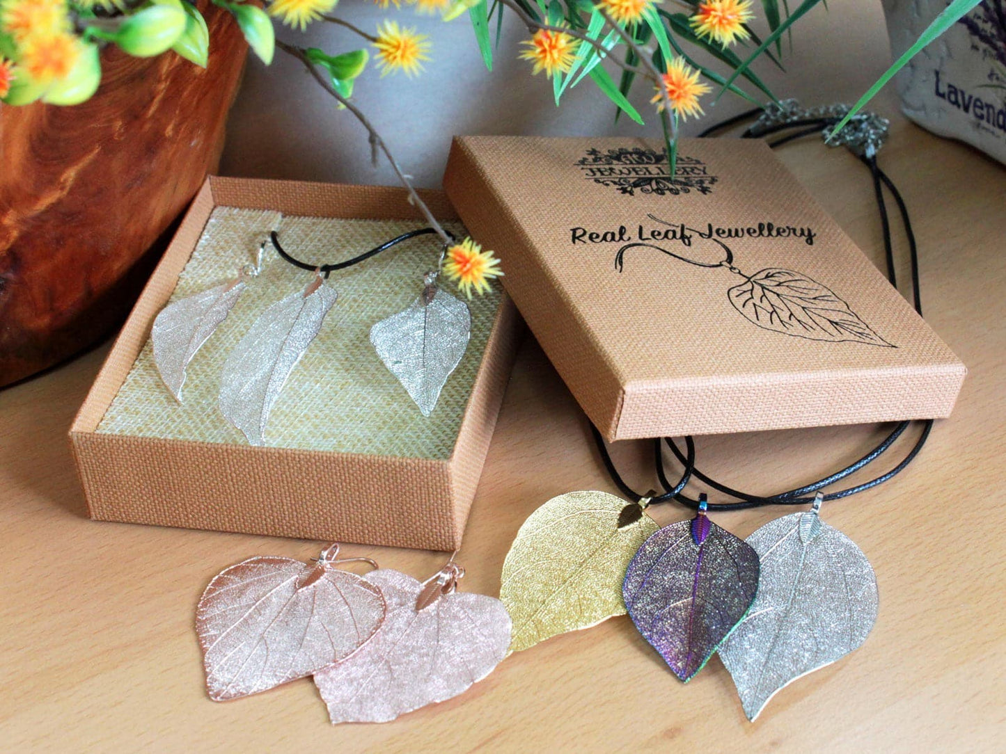 Bliss Necklace & Earring Set - Bravery Leaf - Pewter