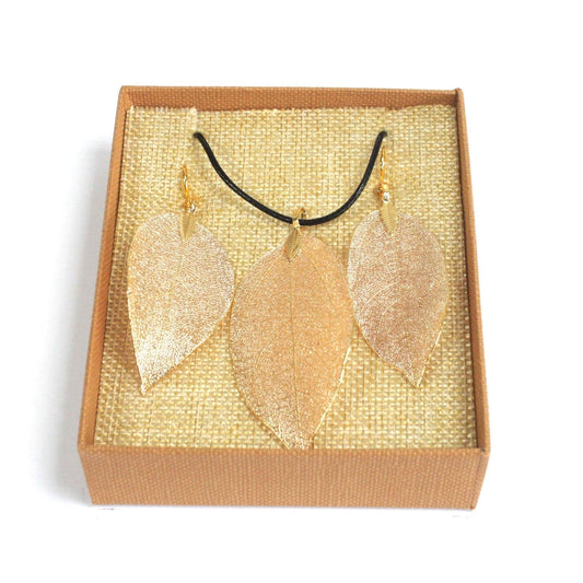 Bliss Necklace & Earring Set - Bravery Leaf - Gold