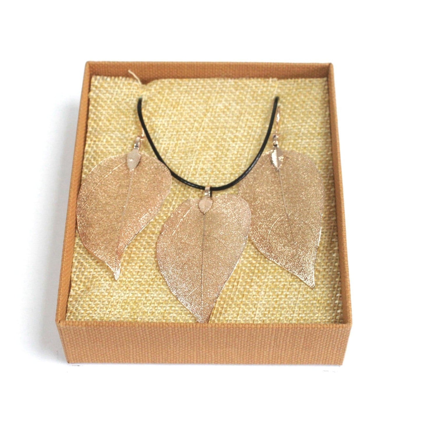 Bliss Necklace & Earring Set - Bravery Leaf - Pink Gold